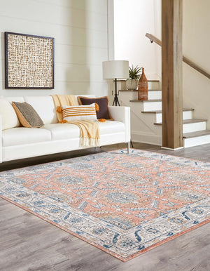 Salmon Pink 11' 10 x 11' 10 Nyla Square Area Rug 100% Polypropylene Traditional Classic Carpet for Living Room, Kitchen, Bedroom, Dining, Office for Sale at Rug Engine