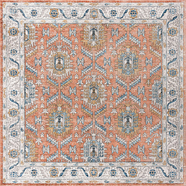 Salmon Pink 11' 10 x 11' 10 Nyla Square Area Rug 100% Polypropylene Traditional Classic Carpet for Living Room, Kitchen, Bedroom, Dining, Office for Sale at Rug Engine