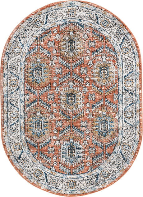Salmon Pink 4' x 6' Nyla Oval Area Rug 100% Polypropylene Traditional Classic Carpet for Living Room, Kitchen, Bedroom, Dining, Office for Sale at Rug Engine