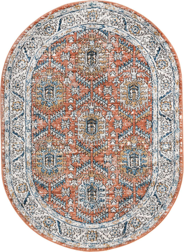 Salmon Pink 4' x 6' Nyla Oval Area Rug 100% Polypropylene Traditional Classic Carpet for Living Room, Kitchen, Bedroom, Dining, Office for Sale at Rug Engine