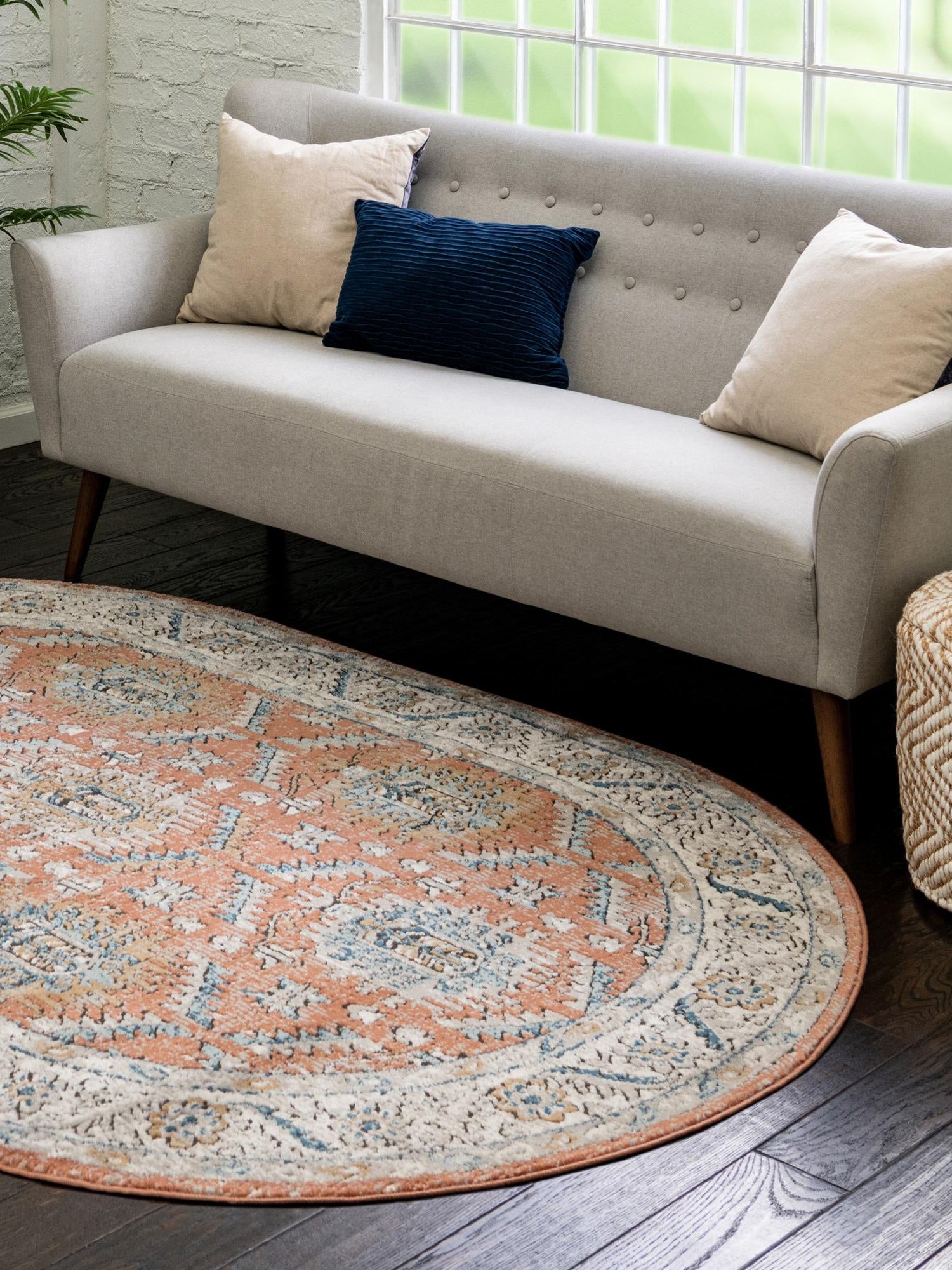 Salmon Pink 4' x 6' Nyla Oval Area Rug 100% Polypropylene Traditional Classic Carpet for Living Room, Kitchen, Bedroom, Dining, Office for Sale at Rug Engine