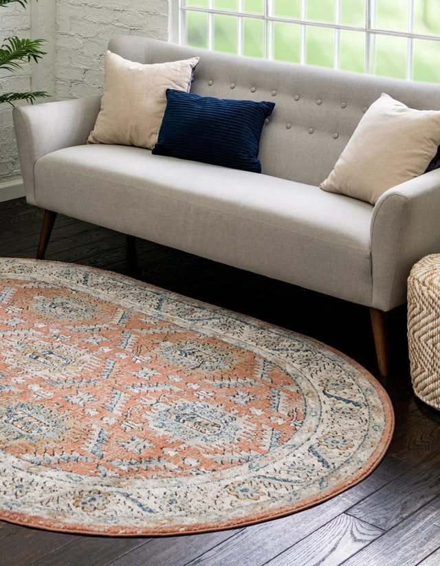 Salmon Pink 4' x 6' Nyla Oval Area Rug 100% Polypropylene Traditional Classic Carpet for Living Room, Kitchen, Bedroom, Dining, Office for Sale at Rug Engine