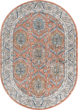 Salmon Pink 5' 3 x 8' Nyla Oval Area Rug 100% Polypropylene Traditional Classic Carpet for Living Room, Kitchen, Bedroom, Dining, Office for Sale at Rug Engine