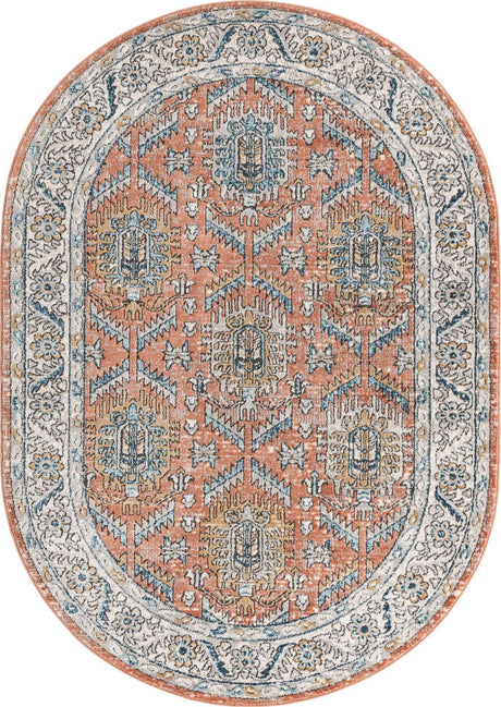 Salmon Pink 5' 3 x 8' Nyla Oval Area Rug 100% Polypropylene Traditional Classic Carpet for Living Room, Kitchen, Bedroom, Dining, Office for Sale at Rug Engine