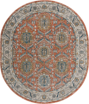 Salmon Pink 7' 10 x 10' Nyla Oval Area Rug 100% Polypropylene Traditional Classic Carpet for Living Room, Kitchen, Bedroom, Dining, Office for Sale at Rug Engine