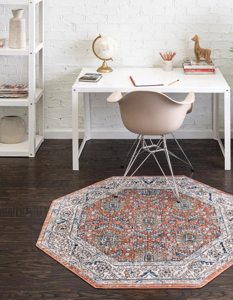 Salmon Pink 4' x 4' Nyla Octagon Area Rug 100% Polypropylene Traditional Classic Carpet for Living Room, Kitchen, Bedroom, Dining, Office for Sale at Rug Engine