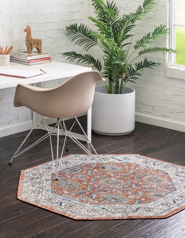 Salmon Pink 4' x 4' Nyla Octagon Area Rug 100% Polypropylene Traditional Classic Carpet for Living Room, Kitchen, Bedroom, Dining, Office for Sale at Rug Engine