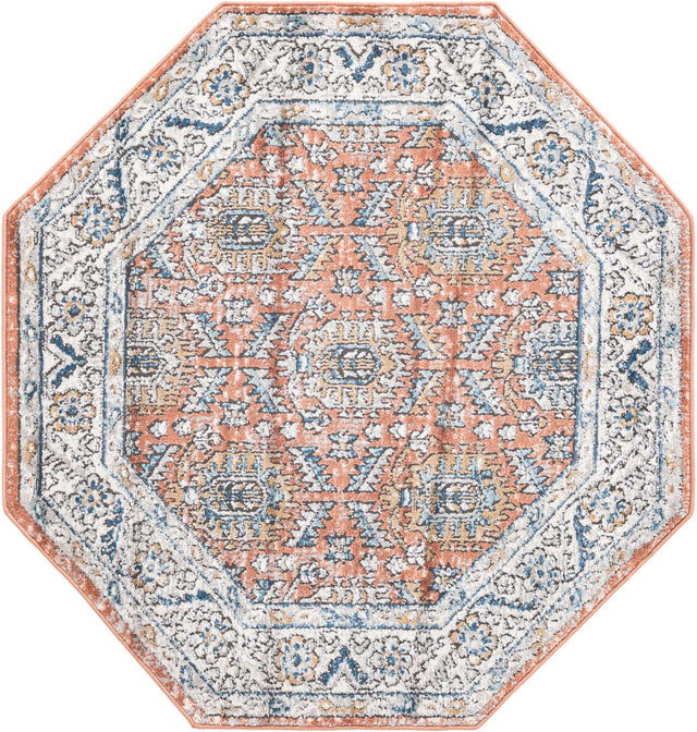 Salmon Pink 4' x 4' Nyla Octagon Area Rug 100% Polypropylene Traditional Classic Carpet for Living Room, Kitchen, Bedroom, Dining, Office for Sale at Rug Engine