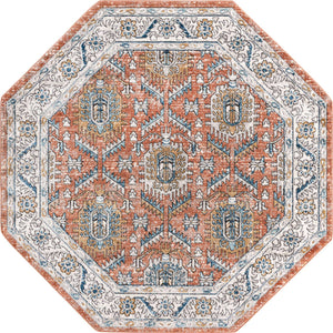 Salmon Pink 7' x 7' Nyla Octagon Area Rug 100% Polypropylene Traditional Classic Carpet for Living Room, Kitchen, Bedroom, Dining, Office for Sale at Rug Engine