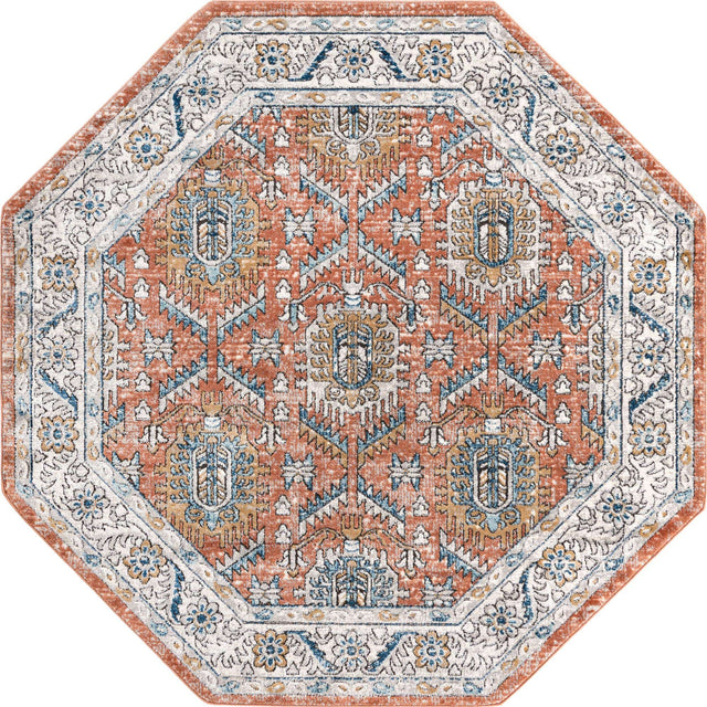 Salmon Pink 7' x 7' Nyla Octagon Area Rug 100% Polypropylene Traditional Classic Carpet for Living Room, Kitchen, Bedroom, Dining, Office for Sale at Rug Engine
