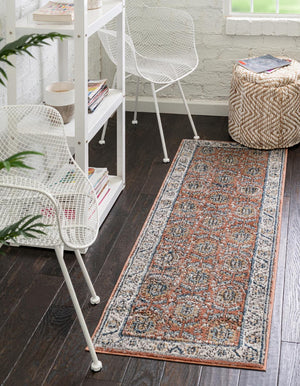 Salmon Pink 2' 7 x 12' Nyla Runner Area Rug 100% Polypropylene Traditional Classic Carpet for Living Room, Kitchen, Bedroom, Dining, Office for Sale at Rug Engine