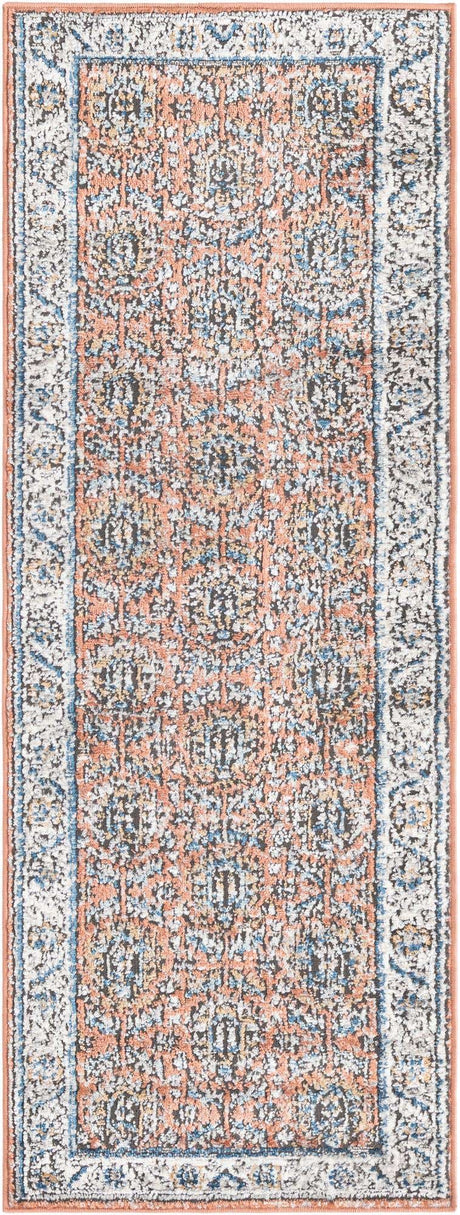 Salmon Pink 2' x 6' Nyla Runner Area Rug 100% Polypropylene Traditional Classic Carpet for Living Room, Kitchen, Bedroom, Dining, Office for Sale at Rug Engine