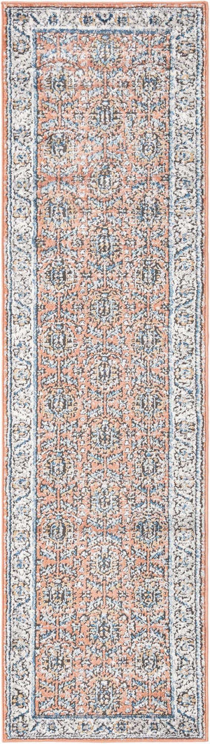 Salmon Pink 2' x 8' Nyla Runner Area Rug 100% Polypropylene Traditional Classic Carpet for Living Room, Kitchen, Bedroom, Dining, Office for Sale at Rug Engine