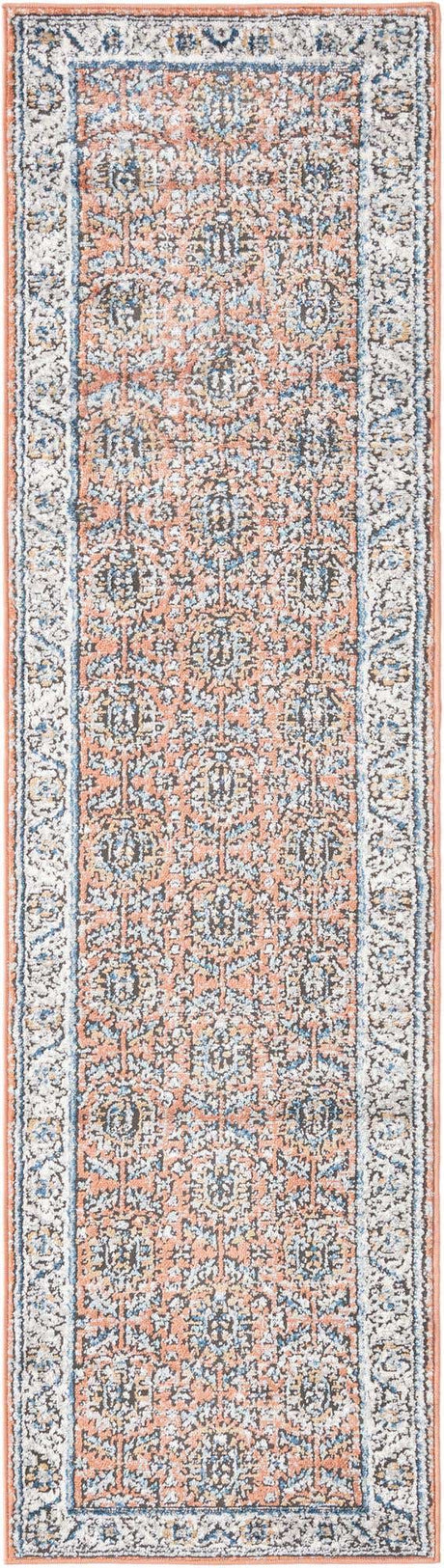 Salmon Pink 2' x 8' Nyla Runner Area Rug 100% Polypropylene Traditional Classic Carpet for Living Room, Kitchen, Bedroom, Dining, Office for Sale at Rug Engine