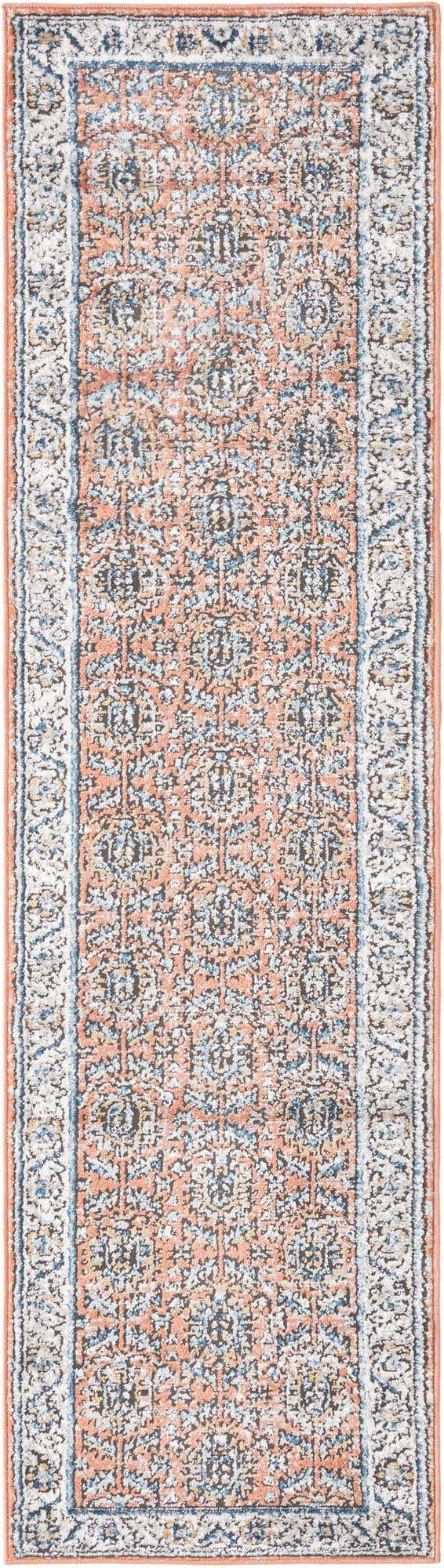 Salmon Pink 2' x 8' Nyla Runner Area Rug 100% Polypropylene Traditional Classic Carpet for Living Room, Kitchen, Bedroom, Dining, Office for Sale at Rug Engine