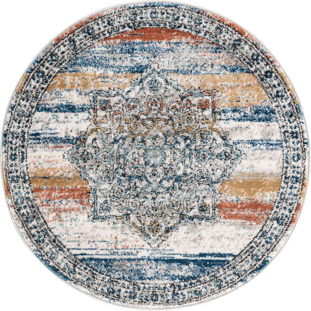 Multicolor 3' 3 x 3' 3 Nyla Round Area Rug 100% Polypropylene Traditional Classic Carpet for Living Room, Kitchen, Bedroom, Dining, Office for Sale at Rug Engine