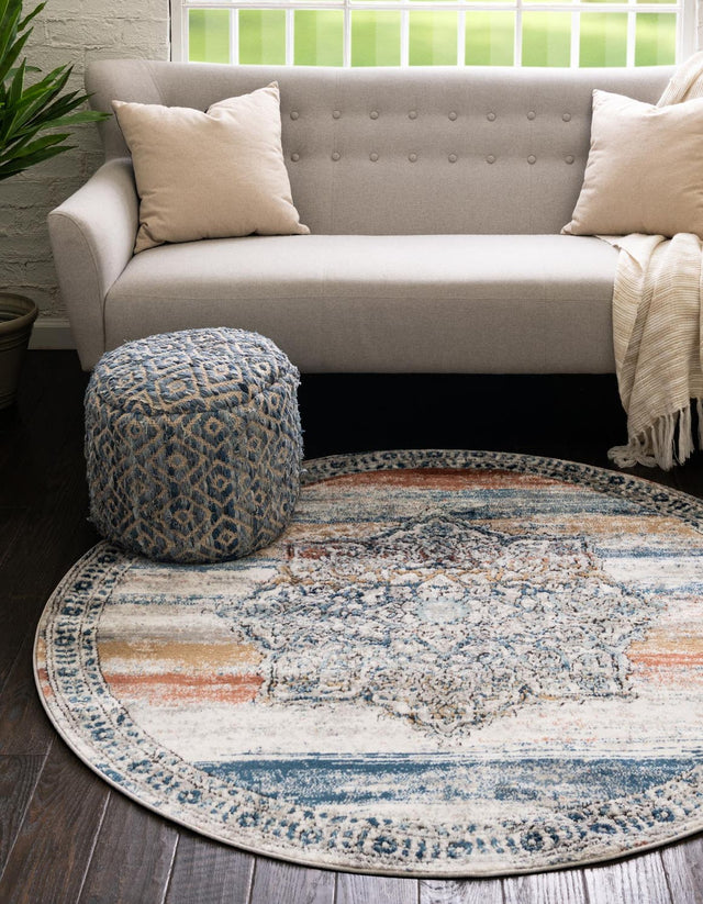 Multicolor 7' x 7' Nyla Round Area Rug 100% Polypropylene Traditional Classic Carpet for Living Room, Kitchen, Bedroom, Dining, Office for Sale at Rug Engine