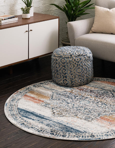 Multicolor 5' 3 x 5' 3 Nyla Round Area Rug 100% Polypropylene Traditional Classic Carpet for Living Room, Kitchen, Bedroom, Dining, Office for Sale at Rug Engine