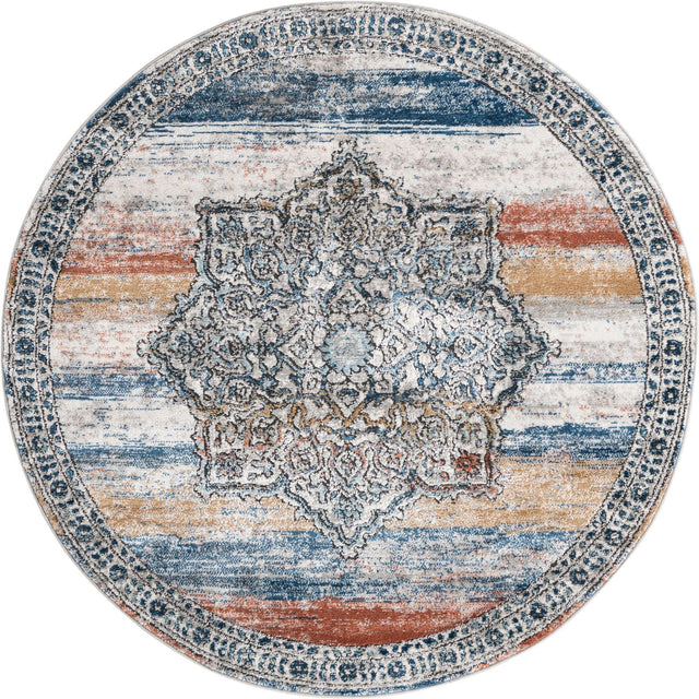 Multicolor 5' 3 x 5' 3 Nyla Round Area Rug 100% Polypropylene Traditional Classic Carpet for Living Room, Kitchen, Bedroom, Dining, Office for Sale at Rug Engine