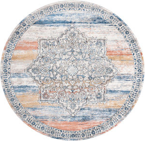 Multicolor 7' x 7' Nyla Round Area Rug 100% Polypropylene Traditional Classic Carpet for Living Room, Kitchen, Bedroom, Dining, Office for Sale at Rug Engine