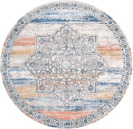 Multicolor 7' x 7' Nyla Round Area Rug 100% Polypropylene Traditional Classic Carpet for Living Room, Kitchen, Bedroom, Dining, Office for Sale at Rug Engine