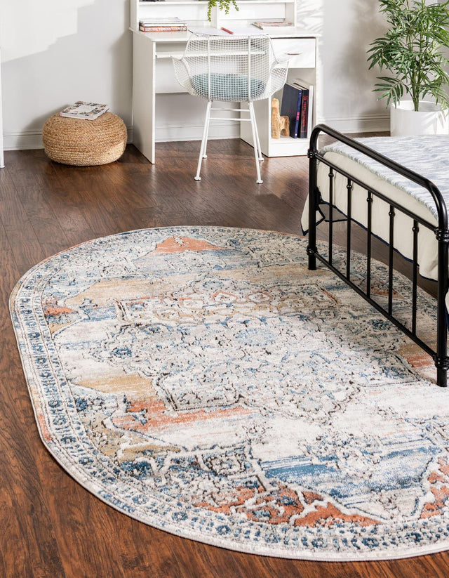 Multicolor 6' 1 x 9' Nyla Oval Area Rug 100% Polypropylene Traditional Classic Carpet for Living Room, Kitchen, Bedroom, Dining, Office for Sale at Rug Engine