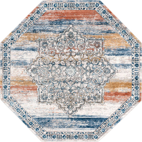 Multicolor 7' x 7' Nyla Octagon Area Rug 100% Polypropylene Traditional Classic Carpet for Living Room, Kitchen, Bedroom, Dining, Office for Sale at Rug Engine