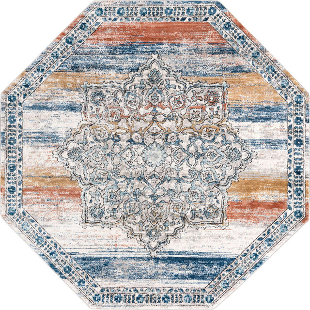 Multicolor 7' x 7' Nyla Octagon Area Rug 100% Polypropylene Traditional Classic Carpet for Living Room, Kitchen, Bedroom, Dining, Office for Sale at Rug Engine