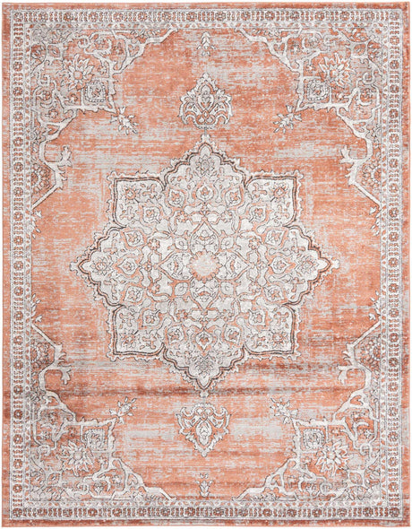 Salmon Pink 9' x 12' Nyla Rectangle Area Rug 100% Polypropylene Traditional Classic Carpet for Living Room, Kitchen, Bedroom, Dining, Office for Sale at Rug Engine