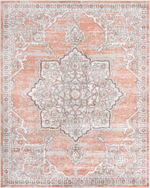 Salmon Pink 7' 10 x 10' Nyla Rectangle Area Rug 100% Polypropylene Traditional Classic Carpet for Living Room, Kitchen, Bedroom, Dining, Office for Sale at Rug Engine