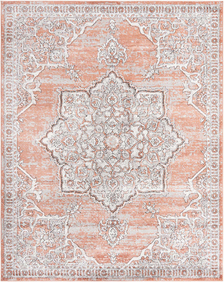 Salmon Pink 7' 10 x 10' Nyla Rectangle Area Rug 100% Polypropylene Traditional Classic Carpet for Living Room, Kitchen, Bedroom, Dining, Office for Sale at Rug Engine