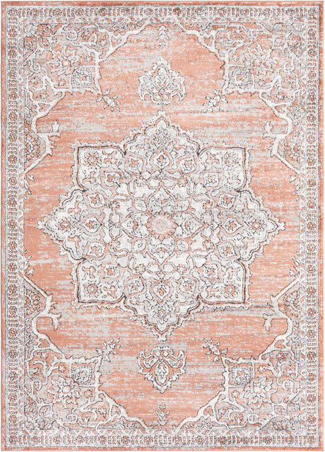 Salmon Pink 6' x 9' Nyla Rectangle Area Rug 100% Polypropylene Traditional Classic Carpet for Living Room, Kitchen, Bedroom, Dining, Office for Sale at Rug Engine