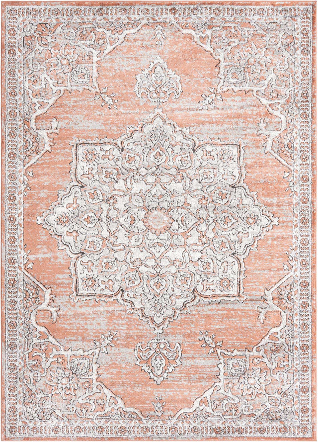 Salmon Pink 6' x 9' Nyla Rectangle Area Rug 100% Polypropylene Traditional Classic Carpet for Living Room, Kitchen, Bedroom, Dining, Office for Sale at Rug Engine