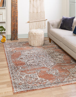 Salmon Pink 5' 3 x 8' Nyla Rectangle Area Rug 100% Polypropylene Traditional Classic Carpet for Living Room, Kitchen, Bedroom, Dining, Office for Sale at Rug Engine