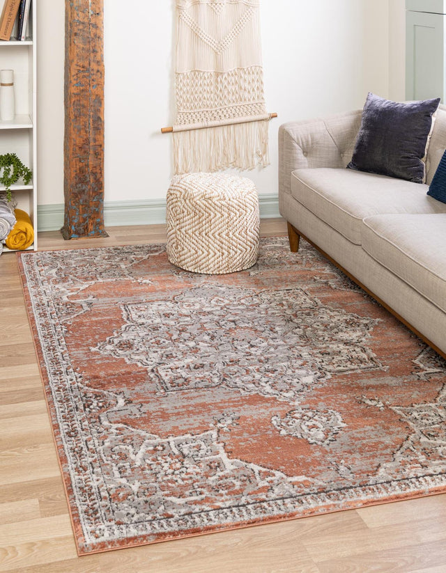 Salmon Pink 6' x 9' Nyla Rectangle Area Rug 100% Polypropylene Traditional Classic Carpet for Living Room, Kitchen, Bedroom, Dining, Office for Sale at Rug Engine