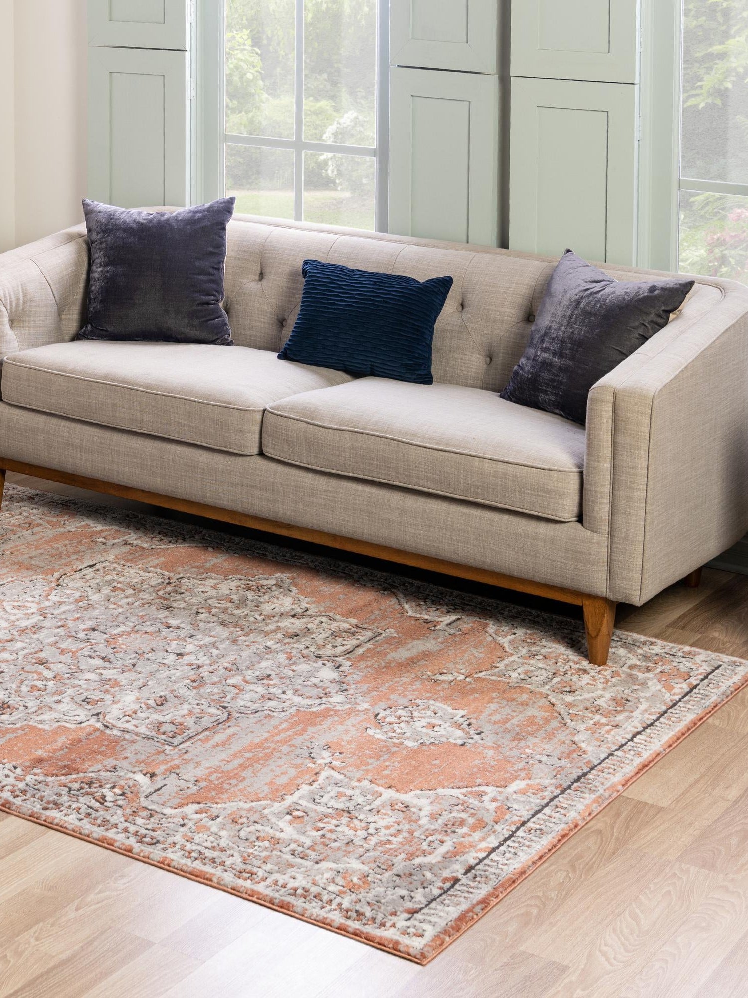 Salmon Pink 4' x 6' Nyla Rectangle Area Rug 100% Polypropylene Traditional Classic Carpet for Living Room, Kitchen, Bedroom, Dining, Office for Sale at Rug Engine
