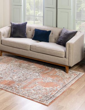 Salmon Pink 9' x 12' Nyla Rectangle Area Rug 100% Polypropylene Traditional Classic Carpet for Living Room, Kitchen, Bedroom, Dining, Office for Sale at Rug Engine