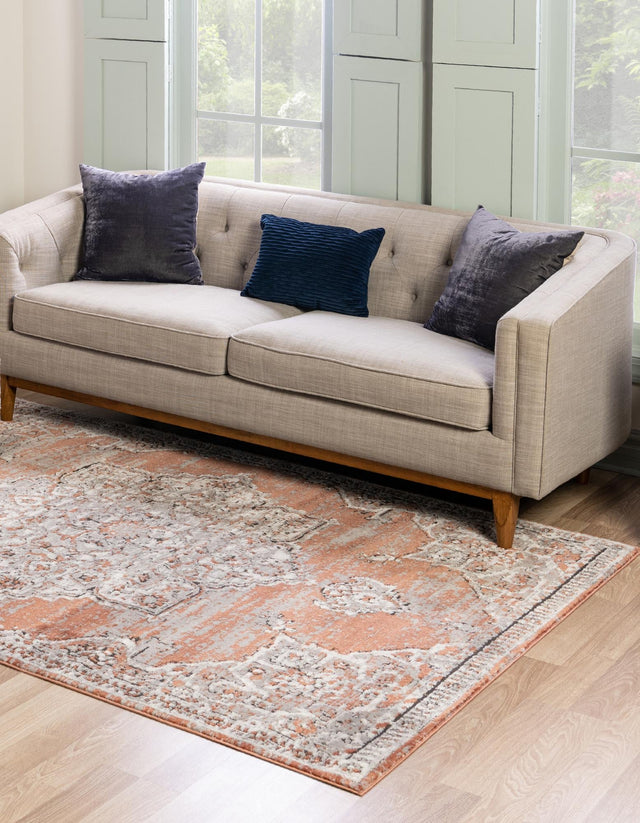 Salmon Pink 6' x 9' Nyla Rectangle Area Rug 100% Polypropylene Traditional Classic Carpet for Living Room, Kitchen, Bedroom, Dining, Office for Sale at Rug Engine