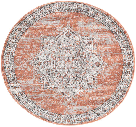 Salmon Pink 3' 3 x 3' 3 Nyla Round Area Rug 100% Polypropylene Traditional Classic Carpet for Living Room, Kitchen, Bedroom, Dining, Office for Sale at Rug Engine