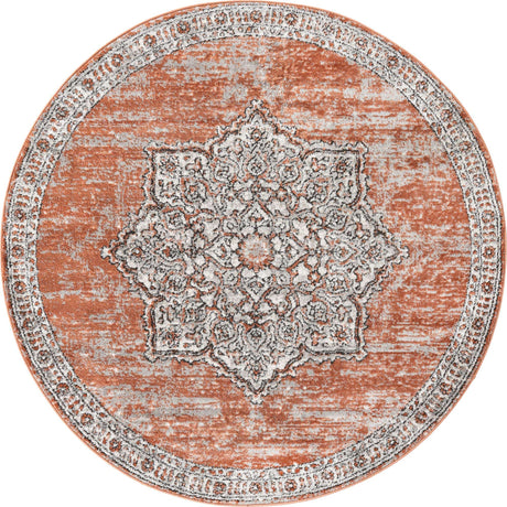 Salmon Pink 5' 3 x 5' 3 Nyla Round Area Rug 100% Polypropylene Traditional Classic Carpet for Living Room, Kitchen, Bedroom, Dining, Office for Sale at Rug Engine
