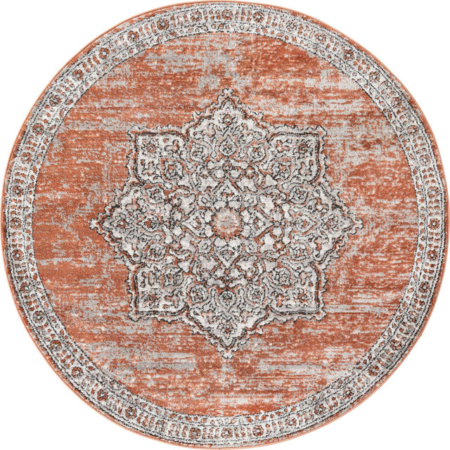 Salmon Pink 5' 3 x 5' 3 Nyla Round Area Rug 100% Polypropylene Traditional Classic Carpet for Living Room, Kitchen, Bedroom, Dining, Office for Sale at Rug Engine