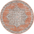 Salmon Pink 7' x 7' Nyla Round Area Rug 100% Polypropylene Traditional Classic Carpet for Living Room, Kitchen, Bedroom, Dining, Office for Sale at Rug Engine
