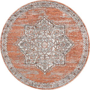 Salmon Pink 7' x 7' Nyla Round Area Rug 100% Polypropylene Traditional Classic Carpet for Living Room, Kitchen, Bedroom, Dining, Office for Sale at Rug Engine