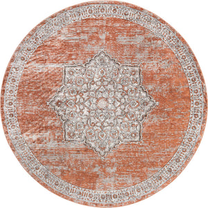 Salmon Pink 10' x 10' Nyla Round Area Rug 100% Polypropylene Traditional Classic Carpet for Living Room, Kitchen, Bedroom, Dining, Office for Sale at Rug Engine