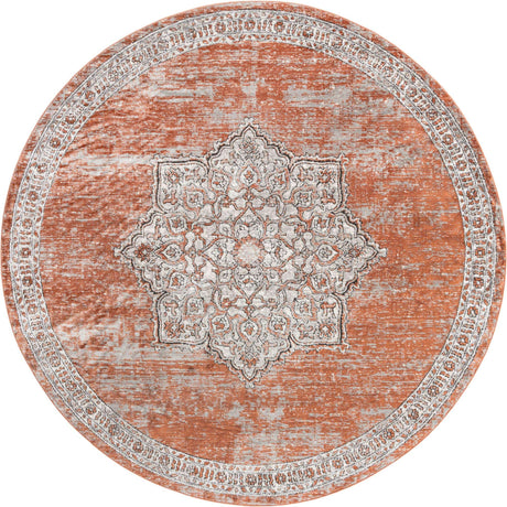 Salmon Pink 10' x 10' Nyla Round Area Rug 100% Polypropylene Traditional Classic Carpet for Living Room, Kitchen, Bedroom, Dining, Office for Sale at Rug Engine