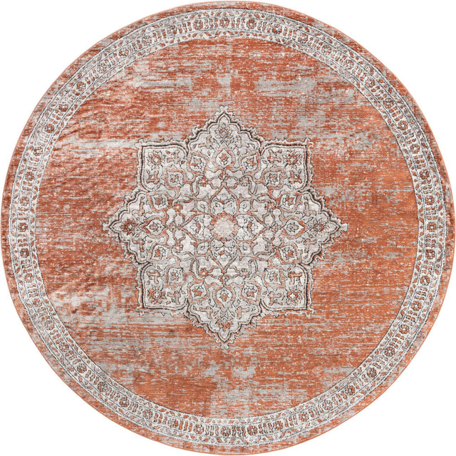 Salmon Pink 10' x 10' Nyla Round Area Rug 100% Polypropylene Traditional Classic Carpet for Living Room, Kitchen, Bedroom, Dining, Office for Sale at Rug Engine