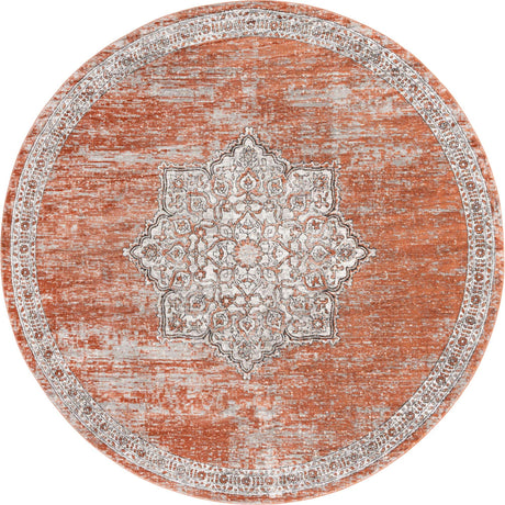 Salmon Pink 12' x 12' Nyla Round Area Rug 100% Polypropylene Traditional Classic Carpet for Living Room, Kitchen, Bedroom, Dining, Office for Sale at Rug Engine