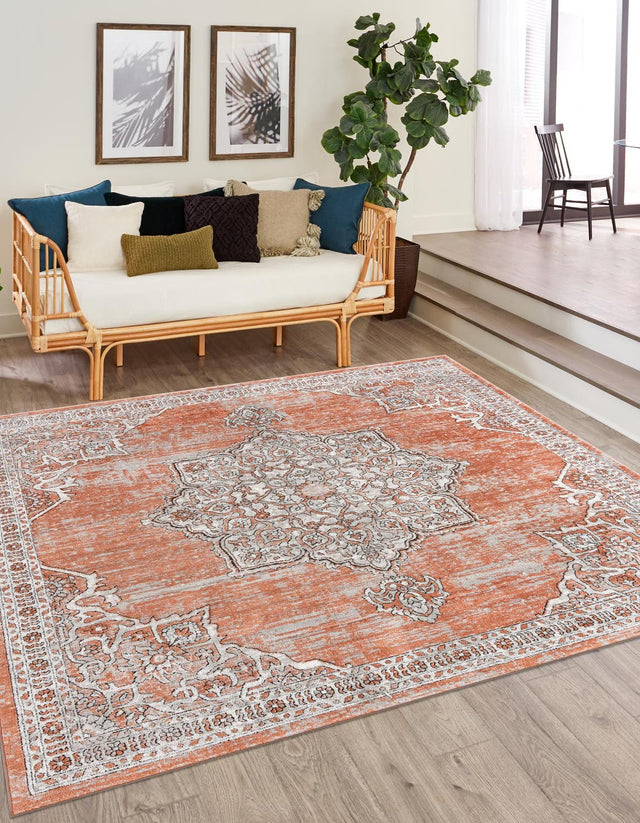 Salmon Pink 10' x 10' Nyla Square Area Rug 100% Polypropylene Traditional Classic Carpet for Living Room, Kitchen, Bedroom, Dining, Office for Sale at Rug Engine