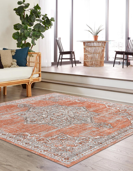 Salmon Pink 10' x 10' Nyla Square Area Rug 100% Polypropylene Traditional Classic Carpet for Living Room, Kitchen, Bedroom, Dining, Office for Sale at Rug Engine