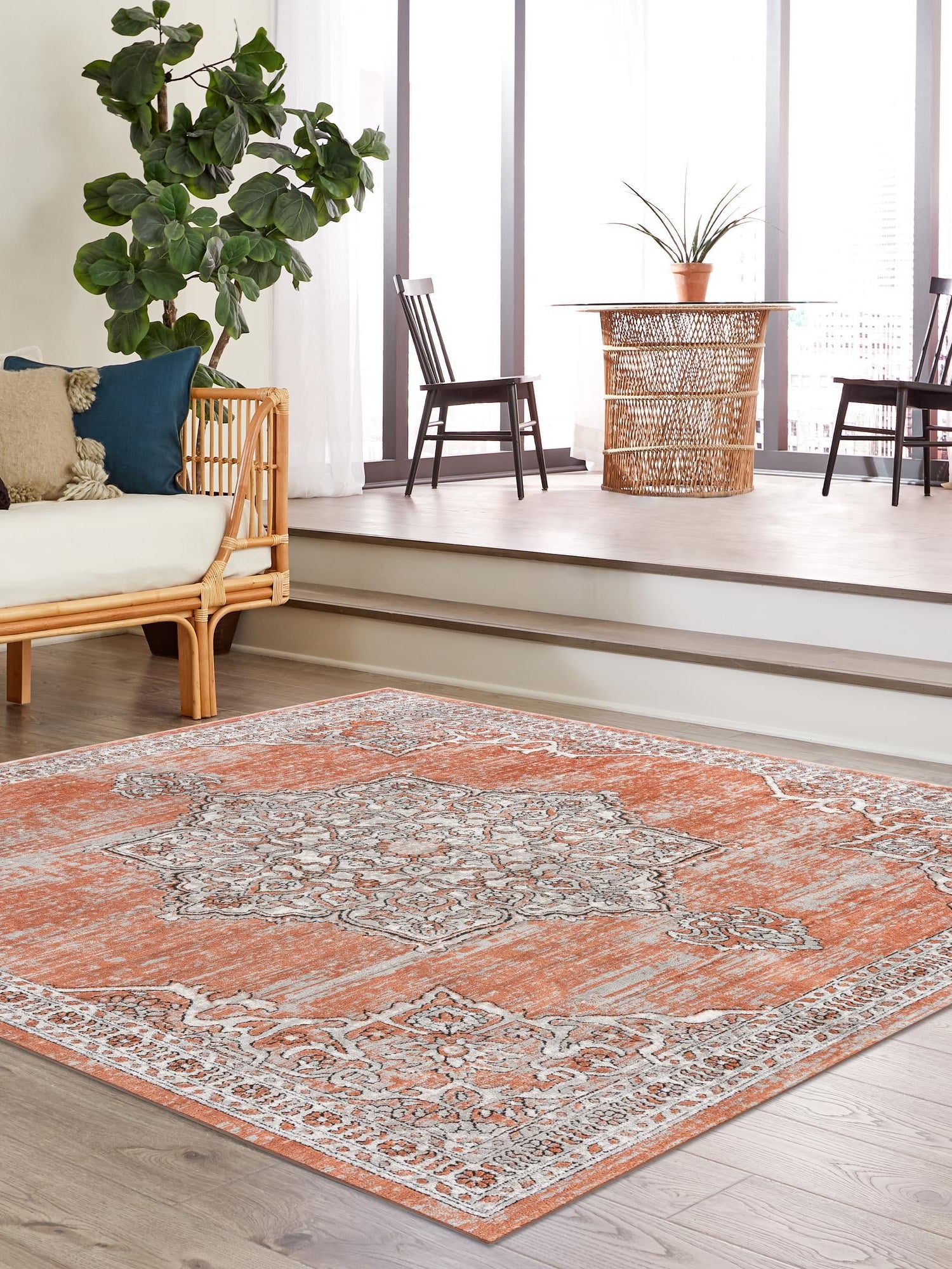 Salmon Pink 11' 10 x 11' 10 Nyla Square Area Rug 100% Polypropylene Traditional Classic Carpet for Living Room, Kitchen, Bedroom, Dining, Office for Sale at Rug Engine